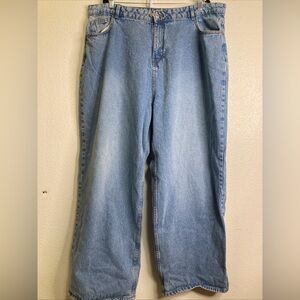 Pretty Little Thing Plus Jeans Sz 18 Mid Blue Wash Wide Leg Loose Fit